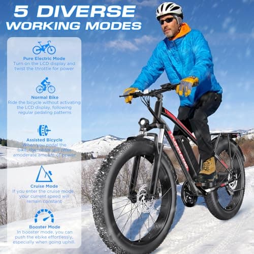 Funhang Electric Bike for Adults, 1000W Peak Ebike, 25MPH 60Miles Electric Mountain Bike, 26" Fat Tire Electric Bicycle with 48V 13AH Battery, Front Suspension,7 Speed, Rear Rack, UL 2849 Certified 6