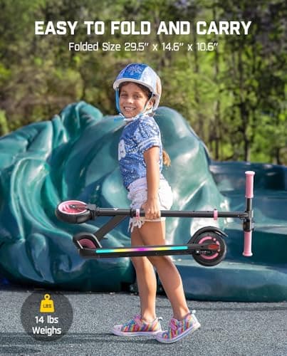 FanttikRide C9 Apex Kids Electric Scooter, Bluetooth Music Speaker, Colorful Light for Kids 8-12, 3.9-5.2 ft, 132 lbs, 5 Miles Range, Up to 40 min Ride Time, 5/8/10 MPH, 3 Adjustable Heights, Pink 5