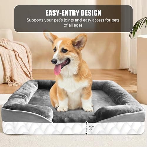 Spotted Play Orthopedic Dog Bed with Sides - Dog Sofa Beds for Medium Dogs, Supportive Foam Pet Couch Bed with Washable Removable Cover, Waterproof Lining and Non-Slip Bottom, Grey - M 5