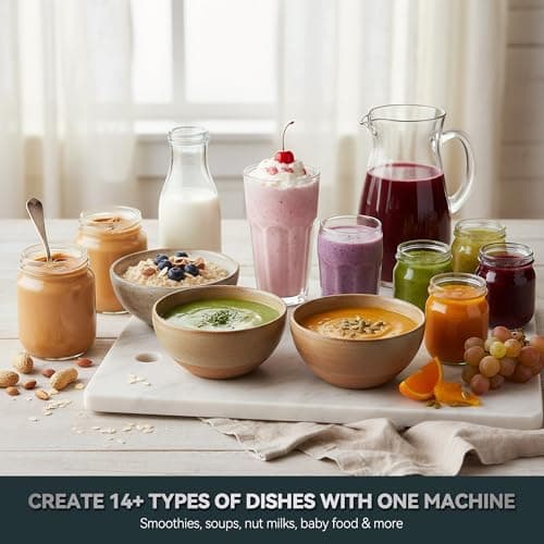 Glass Blenders for Kitchen – Stainless Steel Professional Blender for Smoothies 1500W Motor, Food Processor Combo 9 Adjustable Speeds, 14 Preset Programs, BPA-Free Glass Jar blender, Nut Milk, Soups 9