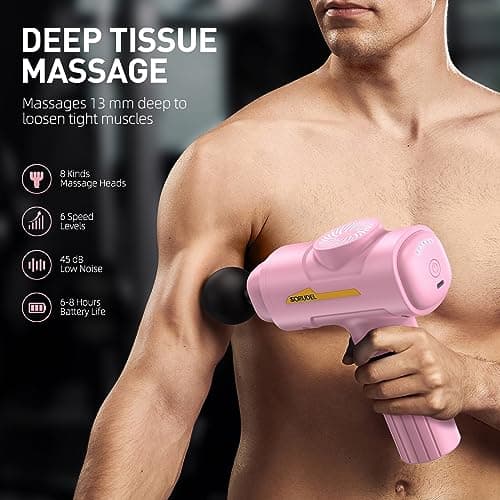 SORUDEL Massage Gun,Massage Gun Deep Tissue for Pain Relief with 7 Massage Heads & 6 Speeds and Carrying Case (Pink) 2