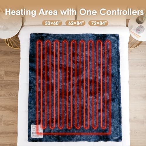 EHEYCIGA Electric Heated Blanket Throw Faux Fur, 10 Hours Auto Shut Off 9 Heating Levels Heating Blanket Throw, Soft Warm Heated Blanket Fast Heating Navy Blue, Faux Fur & Sherpa 5