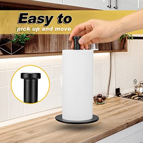 KEWANNO Paper Towel Holder, Black Kitchen Towels Holder, Countertop Paper Towel Holders for Kitchen Roll Holder, Steady Paper Holder Countertop with Solid Weighted Base 7