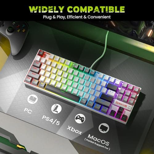 Redragon K552P Mechanical Gaming Keyboard TKL with 18 Backlight Modes, Hot-Swappable Red Switches, 87-Key Compact Ergonomic Design, N-Key Rollover & Software Programmable Macro - RGB, White Grey 6