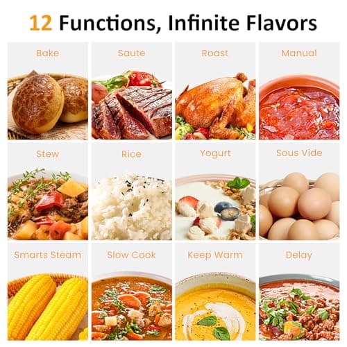 Sunvivi 8 Quart Slow Cooker Roaster Oven, 12 in 1 programmable Multi-Cooker Food Warmer with Digital Timer, Temp Control, Removable Cast Aluminum Pot & Dishwasher-Safe Tempered Glass Lid, Stainless 7