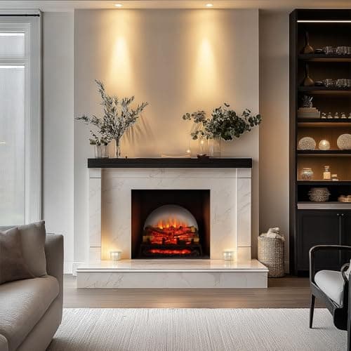 PuraFlame 27" Free Standing Electric Fireplace Log Set Insert, 750W/1500W Heater, 6 Flame Colors with 5 Brightness, Crackling Sound, Remote Control 7