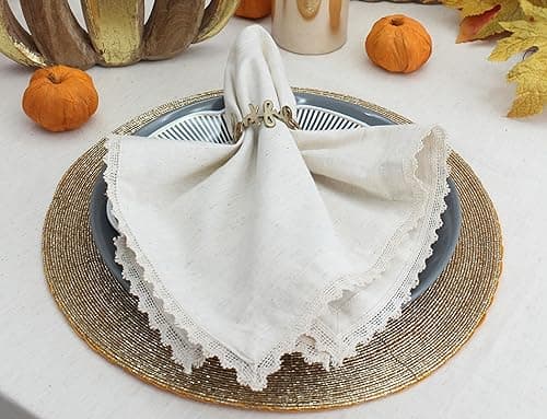 COTTON CRAFT Flax Linen Cloth Napkins with Lace - Set of 12 Lunch Dinner Napkins - Elegant Everyday Fall Harvest Thanksgiving Holiday Table Napkin - Washable Reusable Napkin - Oversized 20x20- Natural 5