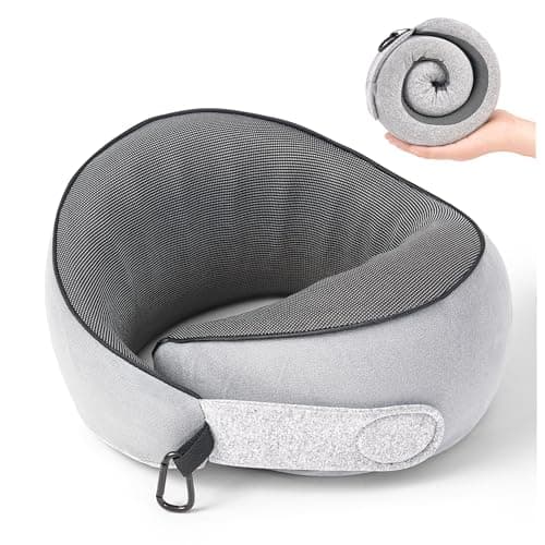 KPNEOL Travel Pillow, 100% Pure Memory Foam Travel Neck Pillow Airplane Neck Support Ergonomic Design for Traveling Suitable for Airplanes,Offices and Cars-Gray