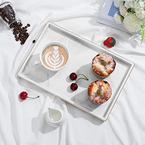 Shinowa Ceramic Vanity Tray, Bathroom Counter Tray Marble Finish Perfume Tray Rectangle Decorative Tray for Vanity Dresser Bathroom Countertop Living Room Kitchen, Large Size - Marble White 7