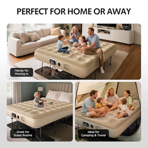 Simpli Comfy Queen EZ Bed Self-Inflating Air Mattress with Built-in Frame, Pump and Wheeled Case, Blow Up Inflatable Rolling Air Bed on Wheels 6