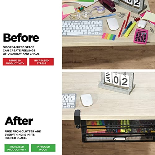 Homeify Under Desk Drawer Organizer Clamp-On, Mesh Metal Drawer Attachment, 2 Drawer Slide Out, On Or Under Desk Organizer For Office Supplies & Home Essentials (2 Drawers) 7