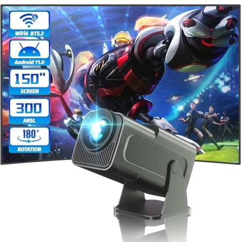 Mini Projector with WiFi and Bluetooth, 180°Rotatable Portable Projector, 1080P 2.4G/5G WiFi6, Short Throw Smart Projector with Android TV 11.0, Auto Keystone, 150" Screen Theater Projector, Iron Gray