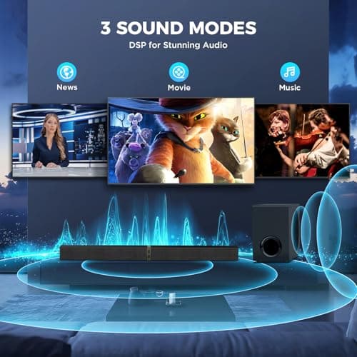 MZEIBO Sound Bar with Subwoofer,120W Soundbar for Smart TV Surround Sound Home Theater System Bluetooth 5.3 Audio Compatible with ARC, AUX, Optical 5
