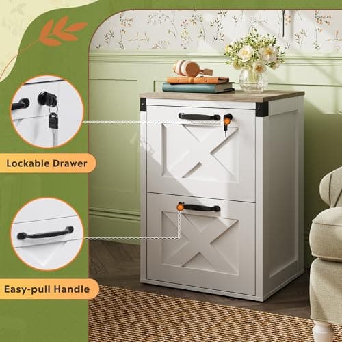 DEVAISE 2 Drawer File Cabinet with Lock, Wood Farmhouse Filing Cabinet for Home Office, Printer Stand Fits Letter and A4 Size, White 6