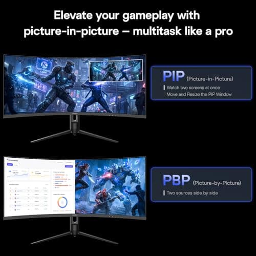 KOORUI 34 inch 240Hz Ultrawide Curved Gaming Monitor 3440x1440P, 21:9 Display, 1500R Curvature. 1MS, PIP/PBP, Support Adaptive Sync, DP, HDMI, PS5,Vesa 7