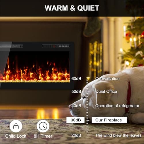 BREEZEHEAT 60" Narrow Bezel Linear Electric Fireplace - ETL Certified, Recessed/Wall Mount, HD Flame with Crystal, Remote & Touch, 750W/1500W (700 Sq.Ft), 8H Timer, Overheat Protection 8