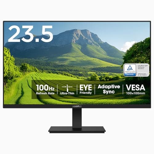 KOORUI 23.5 inch Computer Gaming Monitor FHD 1920 x 1080p, 100Hz PC Monitor Adaptive Sync Compatible, Ultra-Slim Bezels, VESA Mountable, Adjustable Tilt, HDMI/VGA Ports, Black