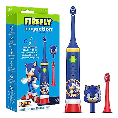 FIREFLY Play Action Sonic The Hedgehog Toothbrush Kit, Interactive Battery Operated Toothbrush with Lights, Music and Games, Batteries Included, Ages 3+