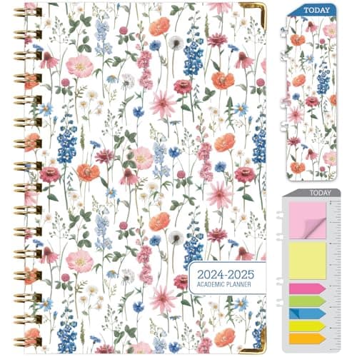 HARDCOVER Academic Year 2024-2025 Planner: (June 2024 Through July 2025) 5.5"x8" Daily Weekly Monthly Planner Yearly Agenda. Bookmark, Pocket Folder and Sticky Note Set (Colorful Botanicals)