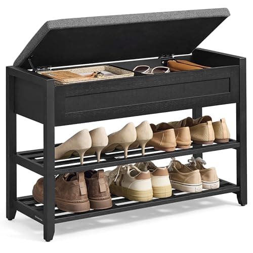 SONGMICS Bamboo Shoe Rack Bench with Storage, 2 Tier Shoe Shelves, for Entryway, Living Room, Bedroom, 31.5 Inches Wide, Ink Black ULSB056B01