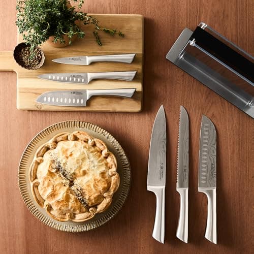 Cuisine::pro Damashiro Knife Block (Kumi, 7-Piece Chef Knife Set) - Japanese Steel Knife - Magnetic Knife Block- Damascus-Inspired Blade Kitchen Knives 5