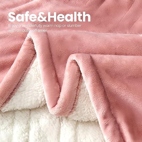 PTQ Electric Heated Blanket,Flannel & Sherpa Heated Throw Blanket 50"x60",Fast Heating Soft Fleece Blanket with 8 Heating Levels & 8H Auto Off-Pink 4