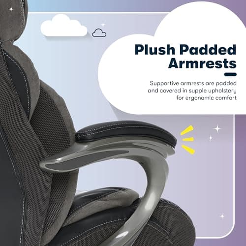 Serta Jackson Big and Tall Executive Home Office Chair with Smart Layers Technology, Wide Seat Cushion, Modern Comfy DeskChairs with Rolling Swivel Wheels, Bonded Leather, Black 6