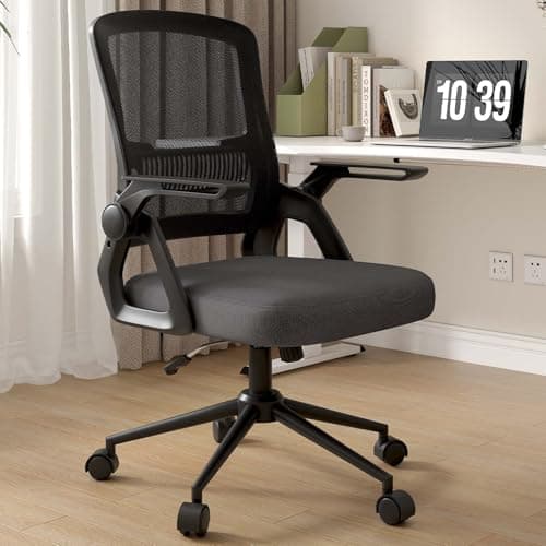 naspaluro Ergonomic Office Chair | Mesh Back, Flip-Up Arms, Lumbar Support | Adjustable Height & Tilt Swivel – Comfortable Desk Chair for Home Office, Study, Work – Black