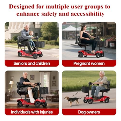 Mobility Scooter for Adults,4 Wheel Mobility Scooter,15 Miles Range,300LBS Capacity,Lightweight and Portable,with LED Headlights and Basket,Charger Included,Gifts Suitable for Elders,red 5