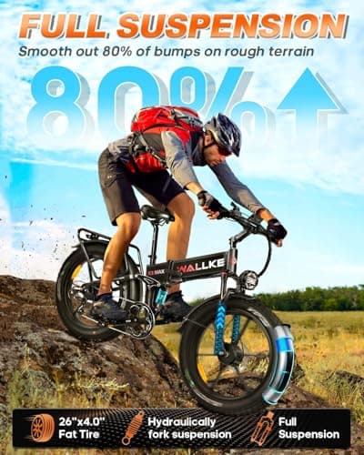 W Wallke 2800W Dual Motor Folding Mountain Electric Bike, Battery 48V 22Ah Long Range e-Bike, 26" Fat Tire All Terrain 32-35MPH Fast Adult Ebike, Full Suspension e-Bicycle, UL2849 Certificate 6