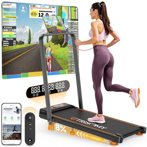 Trisomy Upgrade 3.5HP Walking Pad Treadmill with Incline & Handle Bar, Small Treadmill, Portable Walking Pad 300+ LB Capacity for Home Office, Under Desk Walking Running Pad with Remote, Smart App