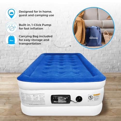 SoundAsleep Products Dream Series Luxury Air Mattress, ComfortCoil Technology, Built-in High Capacity Pump for Home, Camping- Double Height, Adjustable, Inflatable Blow Up, Portable (Twin Size) 7