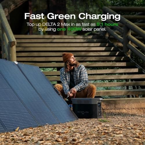 EF ECOFLOW Solar Generator DELTA 2 Max 2048Wh With 400W Solar Panel, LFP Battery Portable Power Station Up to 3400W AC Output Fast Charging 0-80% in 43 Min solar powered generator For Camping, RV 5