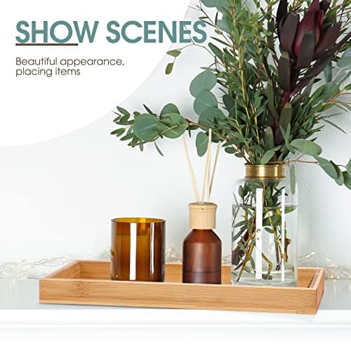 Chengu 3 Pcs Bamboo Vanity Trays for Bathroom Small Wooden Serving Tray for Bathroom Counter Food Appetizer Tea Dessert Kitchen Candle Tissue Toilet Tank Home Decor, 11 x 4 Inch(Rectangle Style) 6