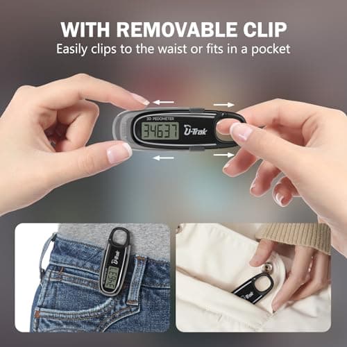 3D Pedometer for Walking with Removable Clip and Carabiner Simple Step Counter for Walking Accurate Clip On Step Tracker for Men Women Kids (Black) 6