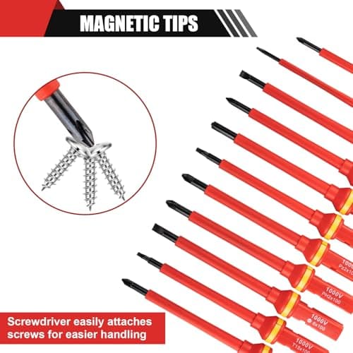 Devvicoo 13PCS 1000V Insulated Screwdriver Set, S2 Steel, Magnetic Tips, PP + TPR Grip, GPSR Certified for Electrician Tools & Industrial Use 6