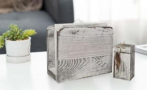Rustic Vintage Burnt Solid Wood Farmhouse Napkin Holder and Toothpick Storage Jar for Kitchen Table Decor - Pink and Black Kitchen Accessories for Paper Napkins 5