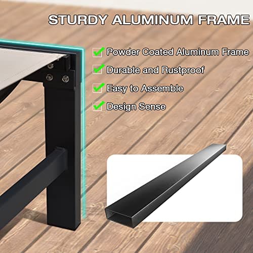 PURPLE LEAF Outdoor Chaise Lounge with Wheels for Outside 2 Pieces Aluminum Patio Lounge Chair with 5 Adjustable Position Recliner for Patio, Beach, Yard, Pool, Side Table Included, Beige 7