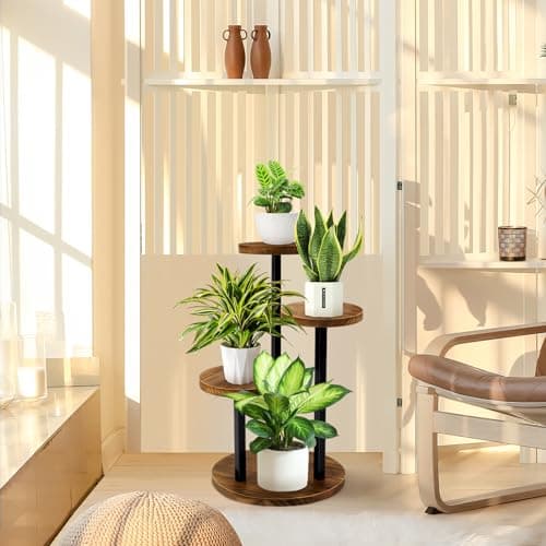 GEEBOBO 3 Tier Plant Stand Indoor, Metal Wood Plant Stands For Indoor Plants Multiple, Corner Tiered Flower Plants Shelf Stand for Living Room Bedroom, Brown 6