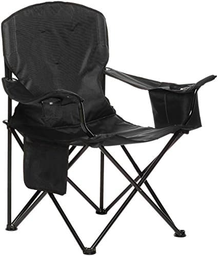 Amazon Basics Portable Folding Camping Chair with 4-Can Cooler, Side Pocket, Cup Holder, and Carry Bag, Padded, X-Large, Black