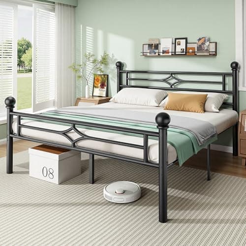 BedsPick Full Bed Frame with Headboard and Footboard, Metal Platform Bed Frame with Round Corner Ball, 1200 LBS Heavy Duty Steel Slats Support, No Box Spring Needed/Noise-Free/Easy Assembly, Black