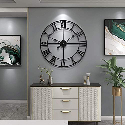 Large Modern Metal Wall Clocks Rustic Round Nearly Silent Little Ticking Battery Operated Roman Numerals Clock for Living Room/Bedroom/Kitchen Wall Decor-(Black, 47cm) 7
