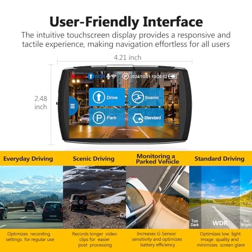 Z-Edge T4 Dash Cam Front and Rear, 4K Dual Dash cam, 2K+1080P Front and Rear, Touch Screen WiFi Car Camera, WDR, Night Vision, G-Sensor, Loop Recording, 24 Hours Parking Mode, Support 512GB Max 5