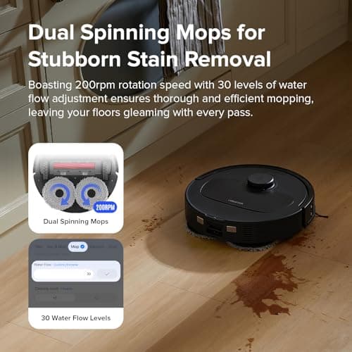roborock Qrevo S Robot Vacuum and Mop, Self-Drying, Auto Mop Washing, 7000Pa Suction, Self-Emptying & Refilling, 10mm Auto Lifting, 200RPM Spinning Mops, Smart Obstacle Avoidance, Black 6