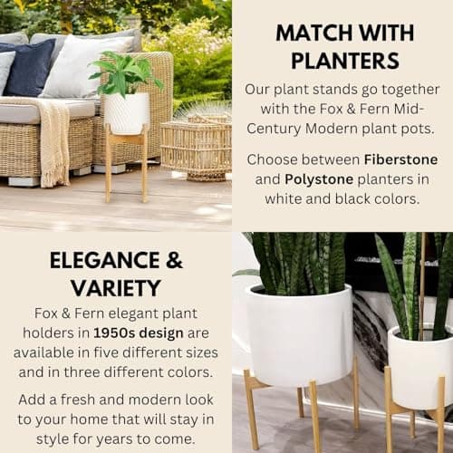Fox & Fern Mid Century Tall Plant Stand — 10 Inch Fixed Size Raised Bamboo Plant Stand for Indoor Pots (Not Included) - Modern Flower Pot Holder with Plug In Design - Easy to Assemble - Bamboo 5