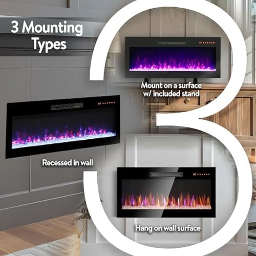 Innoflame 36" Electric Fireplace, Wall Fireplace Electric with Remote Control, 16 Adjustable Flame Colors, Freestanding/Wall Mounted/Recessed, 1400W Fireplace Insert Heater, Timer, Thermostat 7