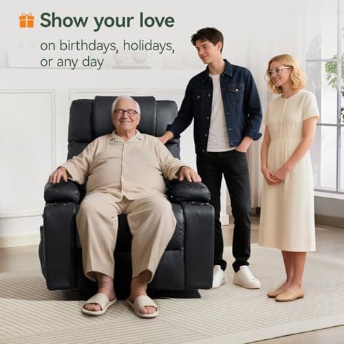 Power Lift Recliner Chair for Elderly with Heat & Massage, 160° Electric Adjustable PU Leather Recliner with Remote Control, Stand Assist, Cup Holders & Side Pockets for Living Room (Black) 8