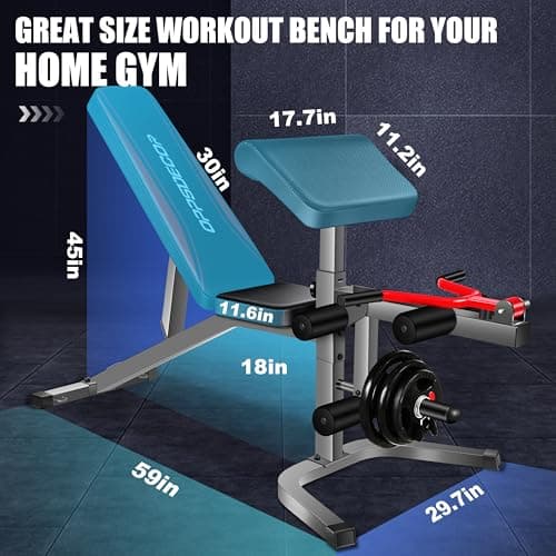 OPPSDECOR Adjustable Weight Bench Set with Leg Extension & Leg Curl, 900LBS Incline/Decline/Flat Preacher Curl Bench, Space-Saving Workout Bench for Home Gym 7