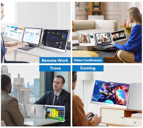 FQQ S7 Laptop Screen Extender,14-inch Portable Travel Triple Monitor-Left Screen 360° Flip,FHD 1200P IPS Triple Screen Laptop Monitor Extender for 12-16.5" Laptops,Compatible with Win and MacBook,Gray 7