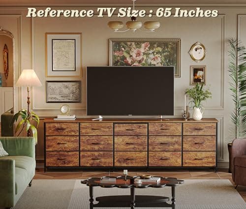 Huuger 78.7 inch Long Dresser for Bedroom, 15 Drawer Fabric Dresser for Closet, Large TV Stand for 65, 75, 85 inch TV, Wide Chest of Drawer with Storage, 78.7" W x 12.9" D x 26.7" H, Rustic Brown 7